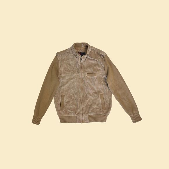 1980s leather jacket by InCrowd by Celebration, size L knit & cowhide zip up - Picture 1 of 7